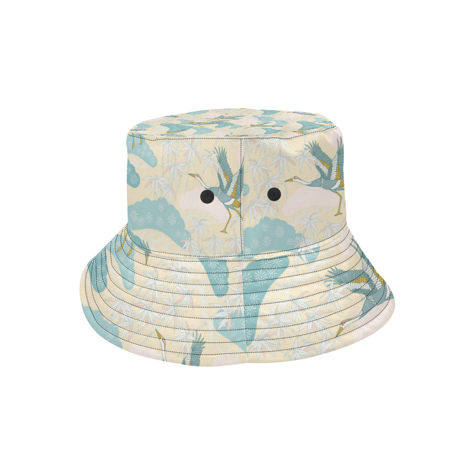 Bonsai bamboo stork japanese pattern cream theme Unisex Bucket Hat