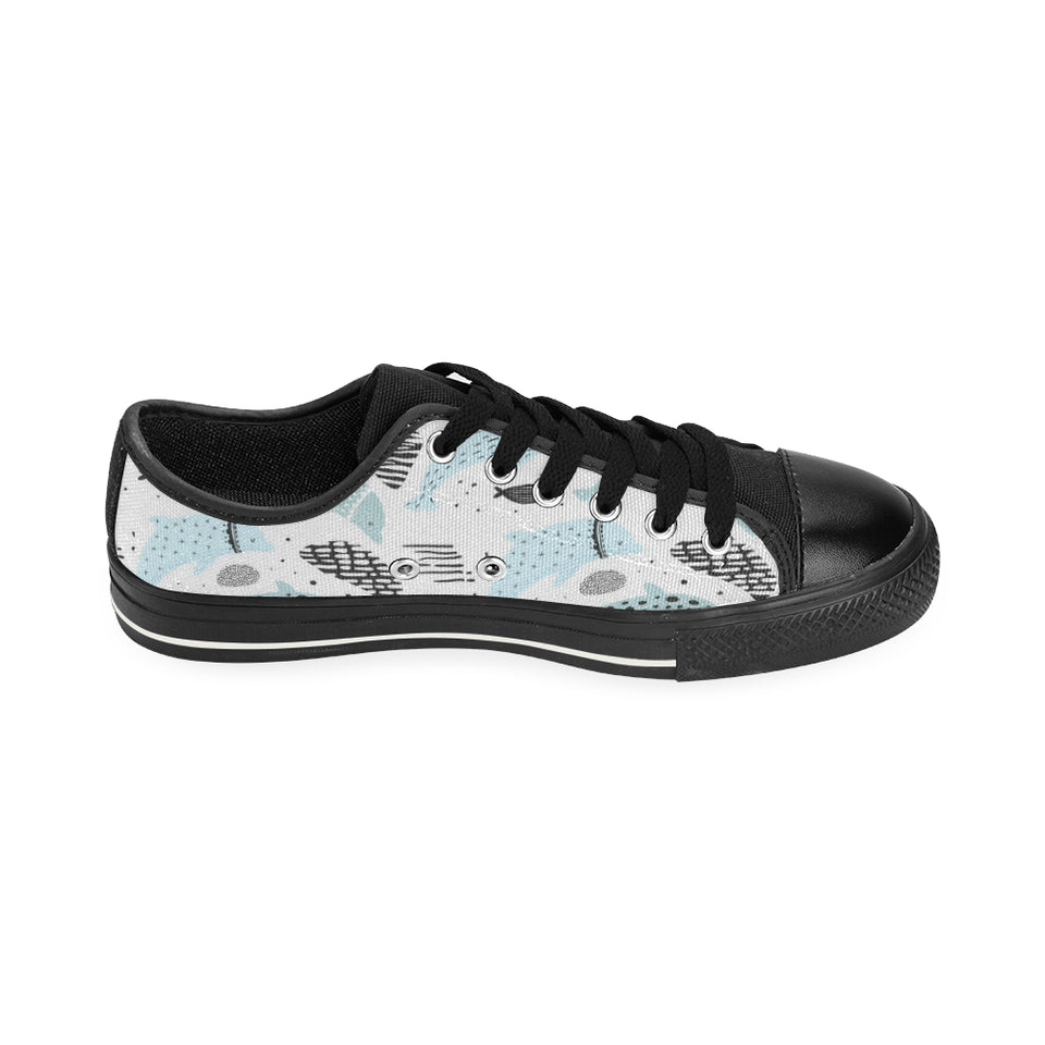 Cute dolphins Childish Style pattern Men's Low Top Canvas Shoes Black