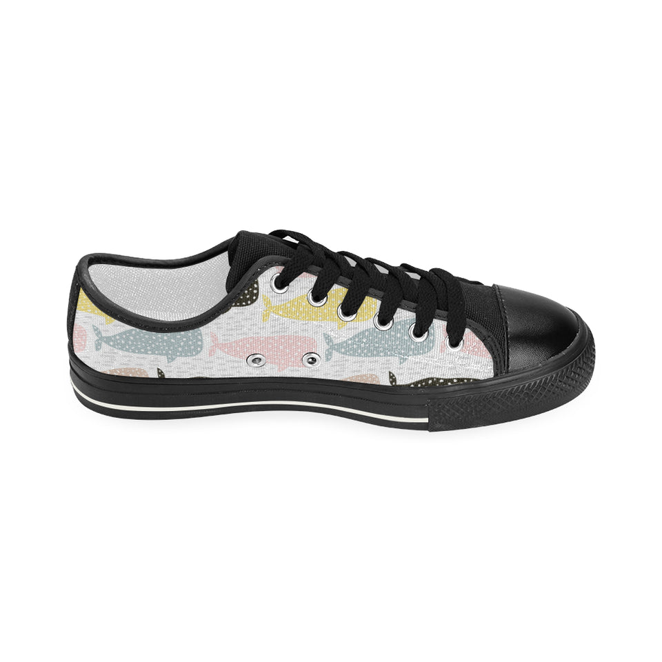 Whale dot pattern Women's Low Top Canvas Shoes Black