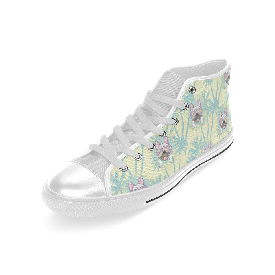 French bulldog hawaii blackground Men's High Top Canvas Shoes White