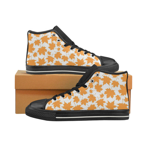 Orange Maple Leaf pattern Women's High Top Canvas Shoes Black