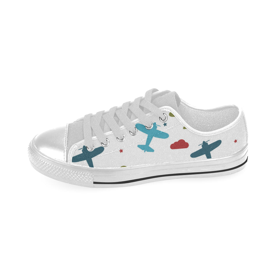 Airplane star cloud colorful Men's Low Top Shoes White