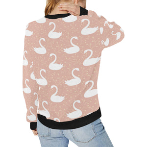 Swan flower light pink background Women's Crew Neck Sweatshirt