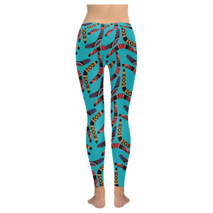 Boomerang Australian aboriginal ornament blue background Women's Legging Fulfilled In US