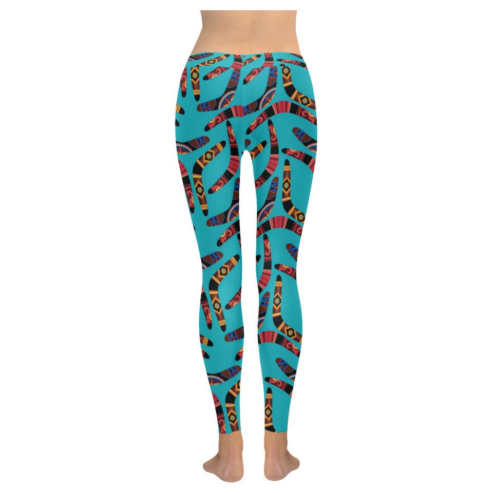 Boomerang Australian aboriginal ornament blue background Women's Legging Fulfilled In US
