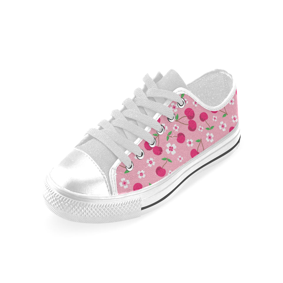 cherry flower pattern pink background Men's Low Top Shoes White