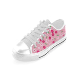 cherry flower pattern pink background Men's Low Top Shoes White