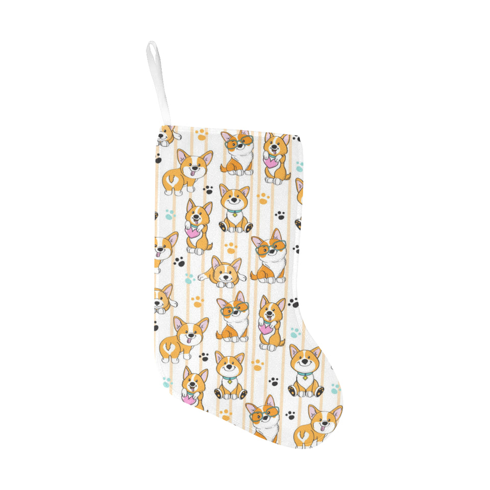 Cute dog corgi striped background pattern Christmas Stocking