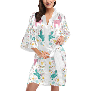 Colorful unicorn pattern Women's Short Kimono Robe