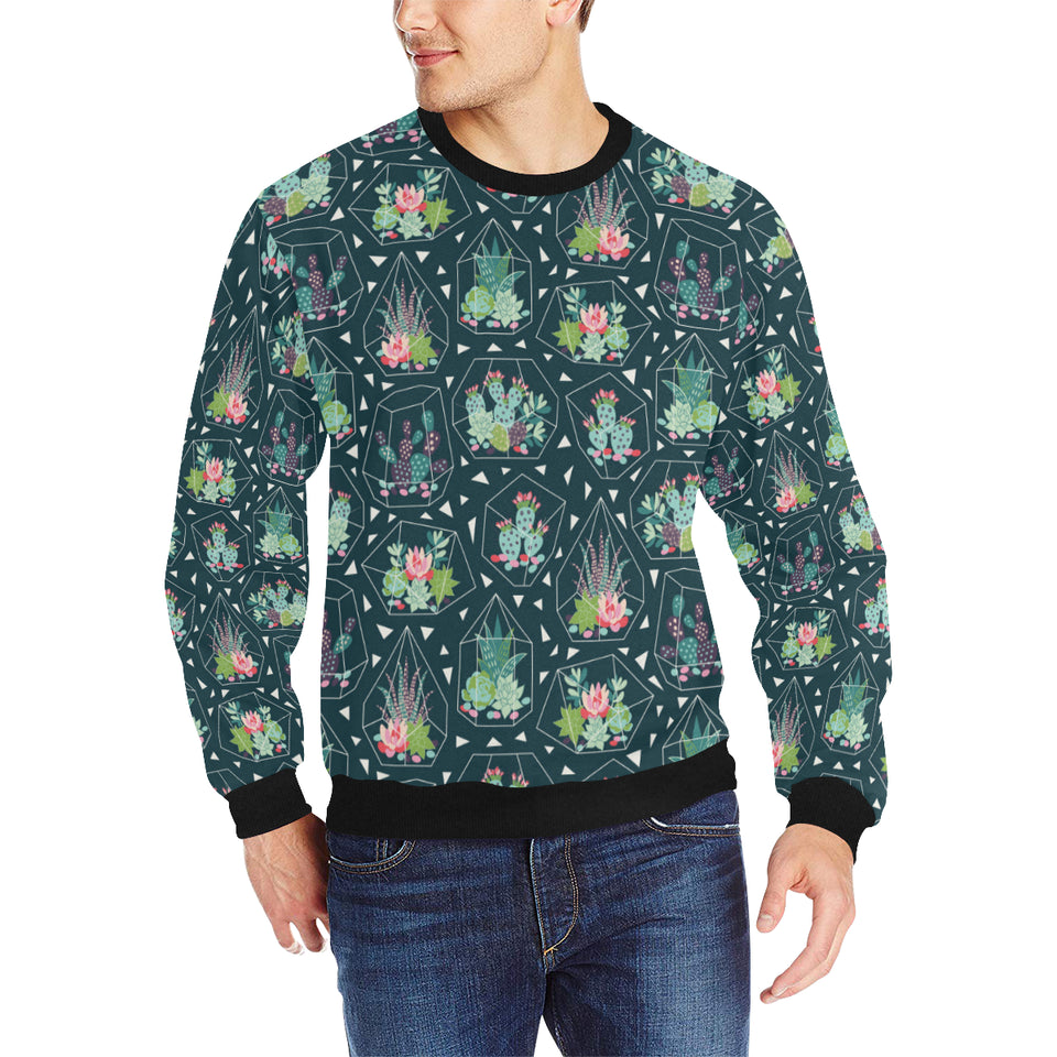 Cactus glass terrarium pattern Men's Crew Neck Sweatshirt