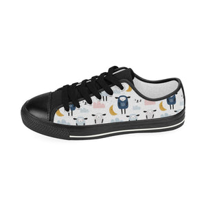 Cute sleeping sheep moon cloud pattern Kids' Boys' Girls' Low Top Canvas Shoes Black