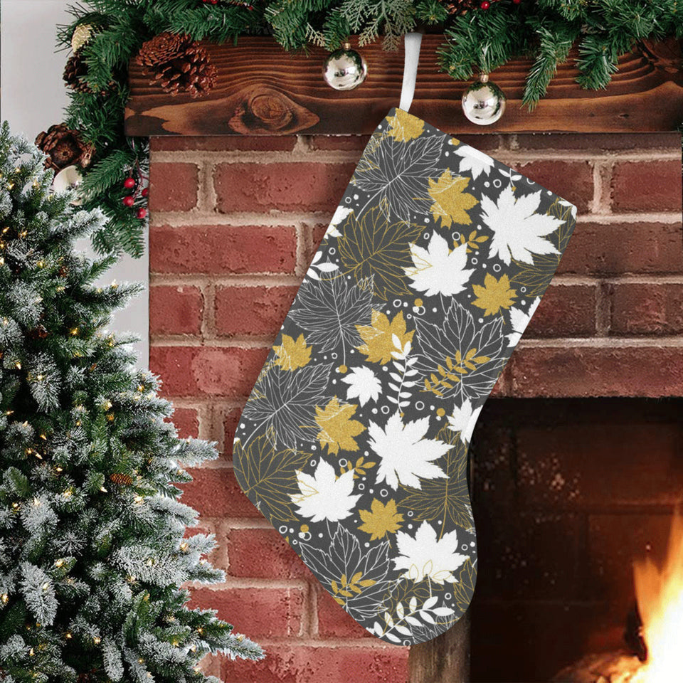 Beautiful gold autumn maple leaf pattern Christmas Stocking