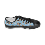Beagle dog blue background pattern Kids' Boys' Girls' Low Top Canvas Shoes Black