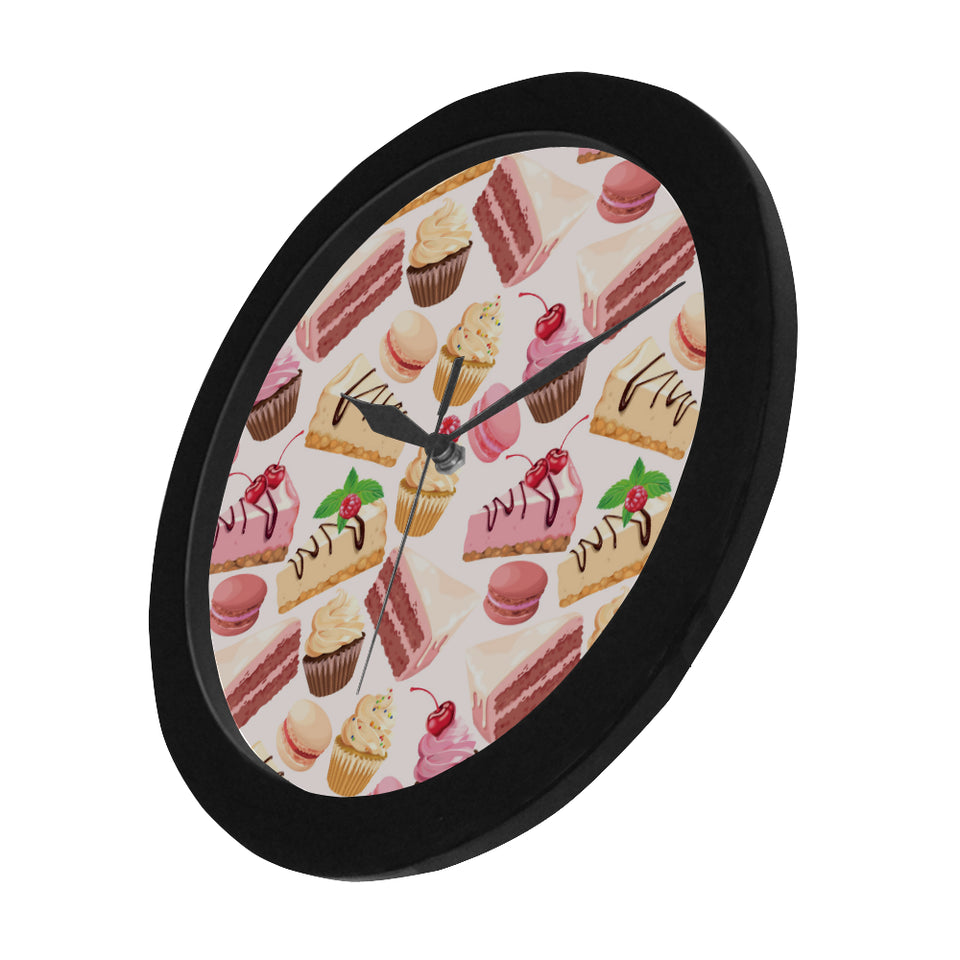 Cake cupcake sweets pattern Elegant Black Wall Clock
