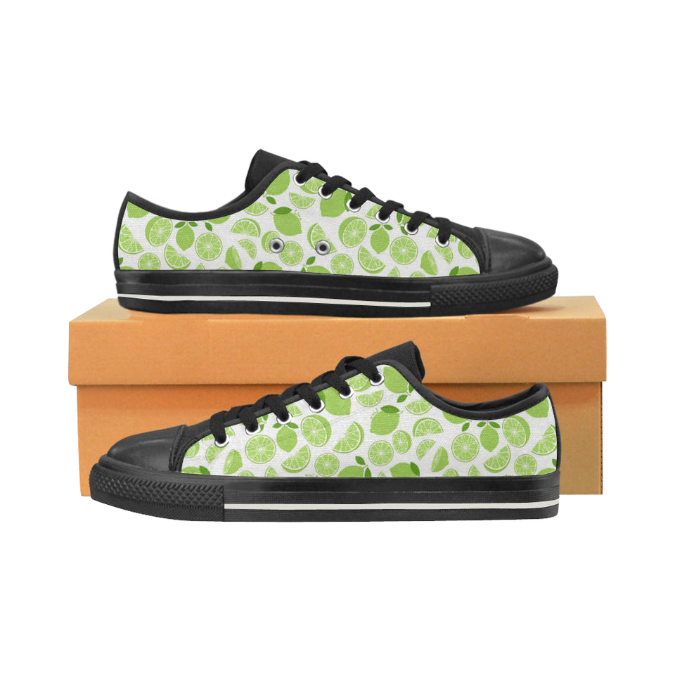 Lime design pattern Men's Low Top Canvas Shoes Black