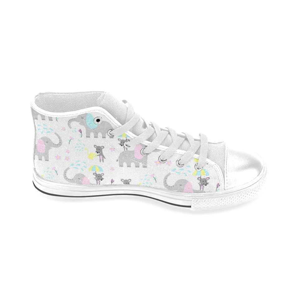 Cute elephant mouse pattern Men's High Top Canvas Shoes White
