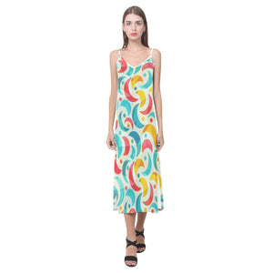 Colorful moon pattern V-Neck Open Fork Long Dress