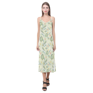 Hand drawn sea turtle fish pattern V-Neck Open Fork Long Dress