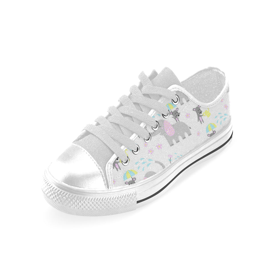Cute elephant mouse pattern Men's Low Top Canvas Shoes White