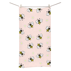 Cute bee flower pattern pink background Bath Towel
