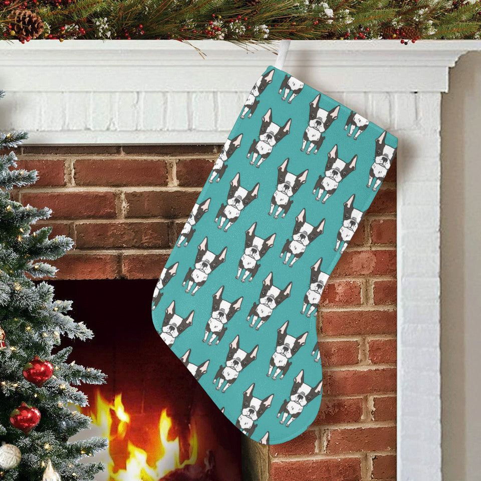 Hand drawn boston terrier dog pattern Christmas Stocking