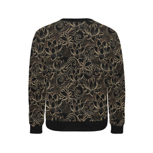 luxurious gold lotus waterlily black background Men's Crew Neck Sweatshirt