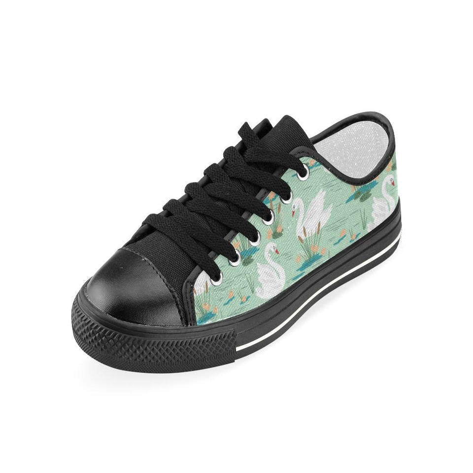 White swan lake pattern Kids' Boys' Girls' Low Top Canvas Shoes Black