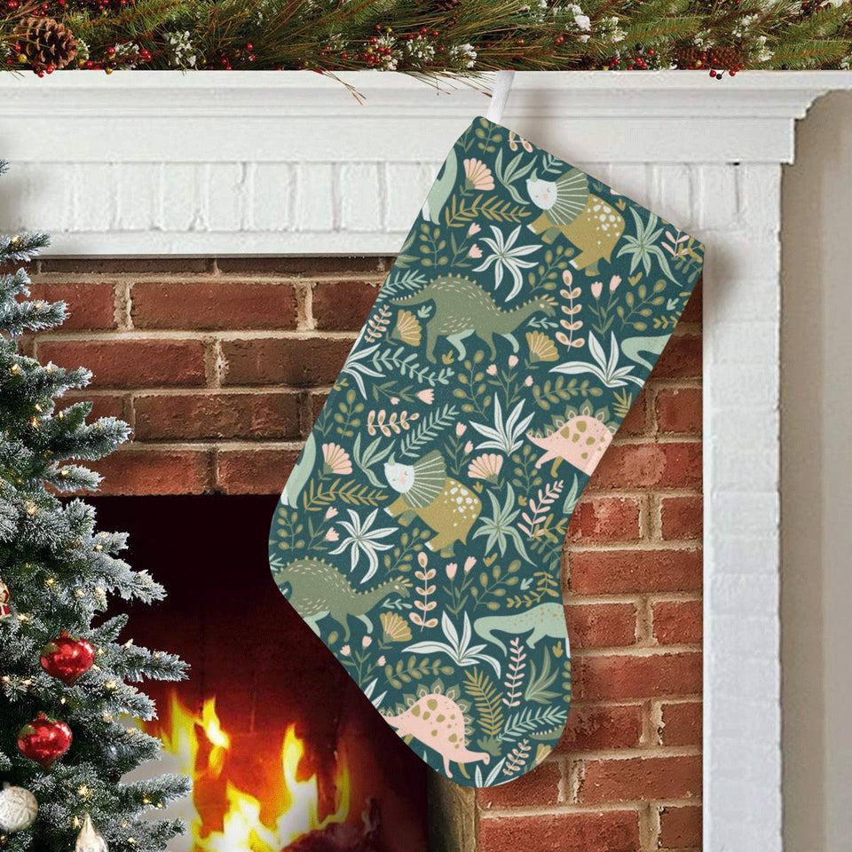 dinosaurs tropical leaves flower pattern Christmas Stocking