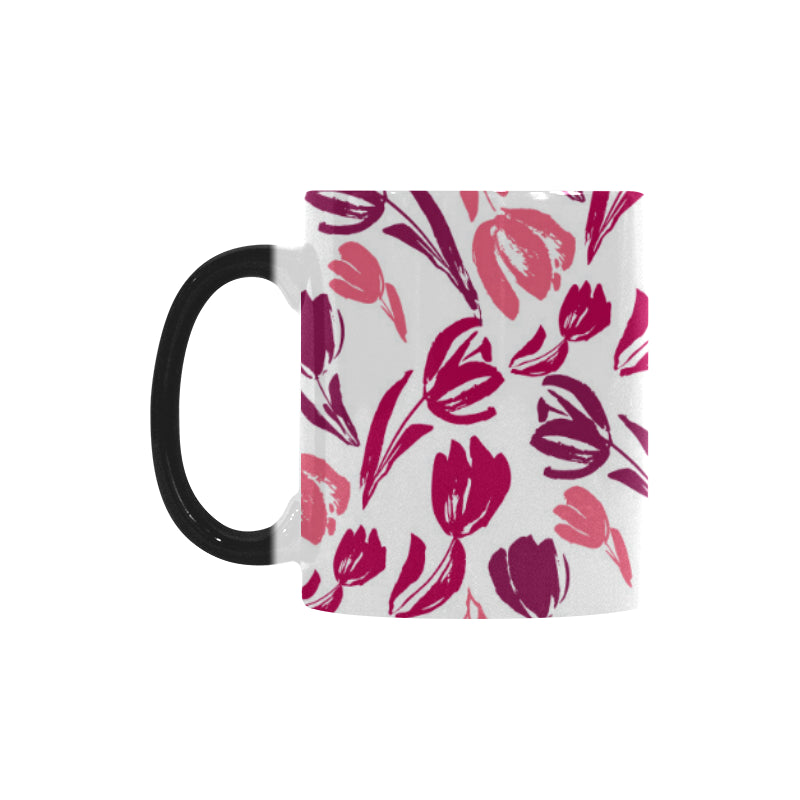 pink sketch tulip pattern Morphing Mug Heat Changing Mug