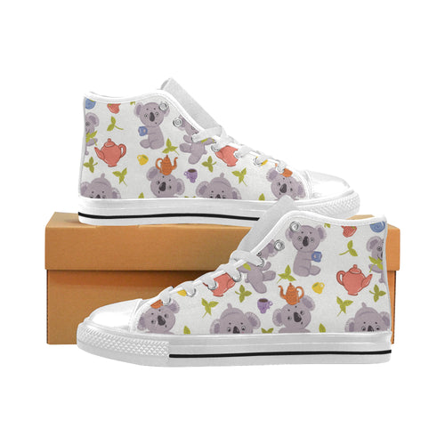 Cute koalas teapots tea Men's High Top Canvas Shoes White