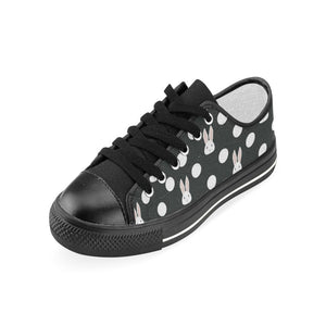 Cute white rabbit polka dots black background Kids' Boys' Girls' Low Top Canvas Shoes Black