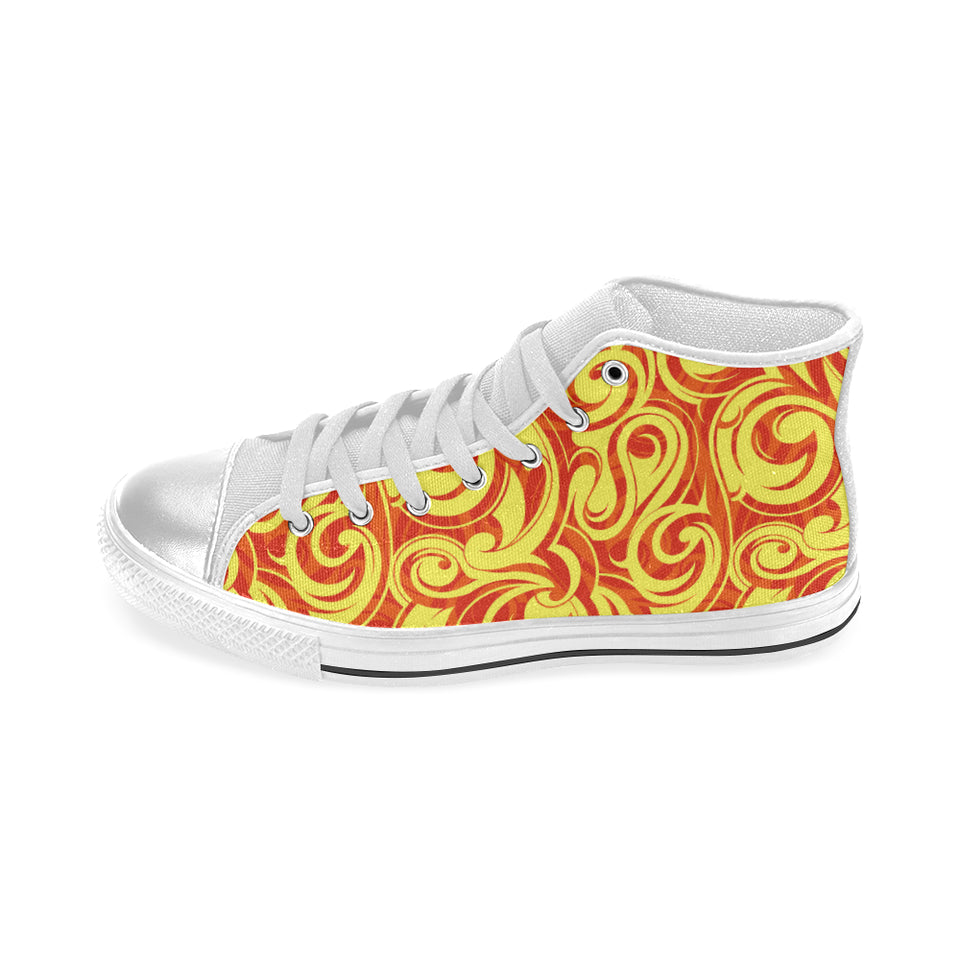 Fire flame design pattern Women's High Top Canvas Shoes White