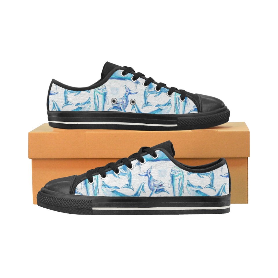 Watercolor dolphin pattern Men's Low Top Canvas Shoes Black