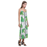 Cool Broccoli pattern V-Neck Open Fork Long Dress