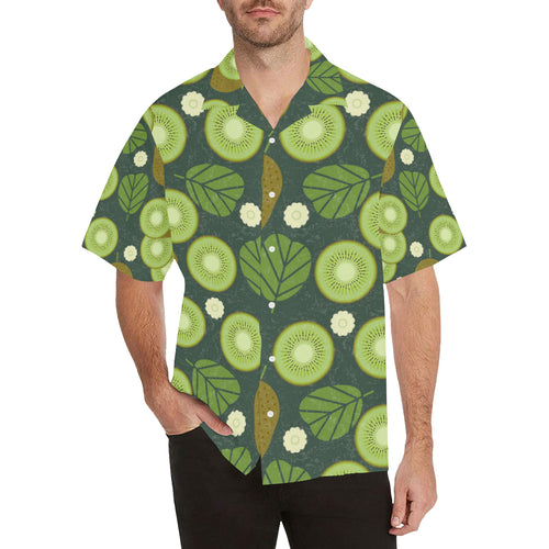 Whole sliced kiwi leave and flower Men's All Over Print Hawaiian Shirt