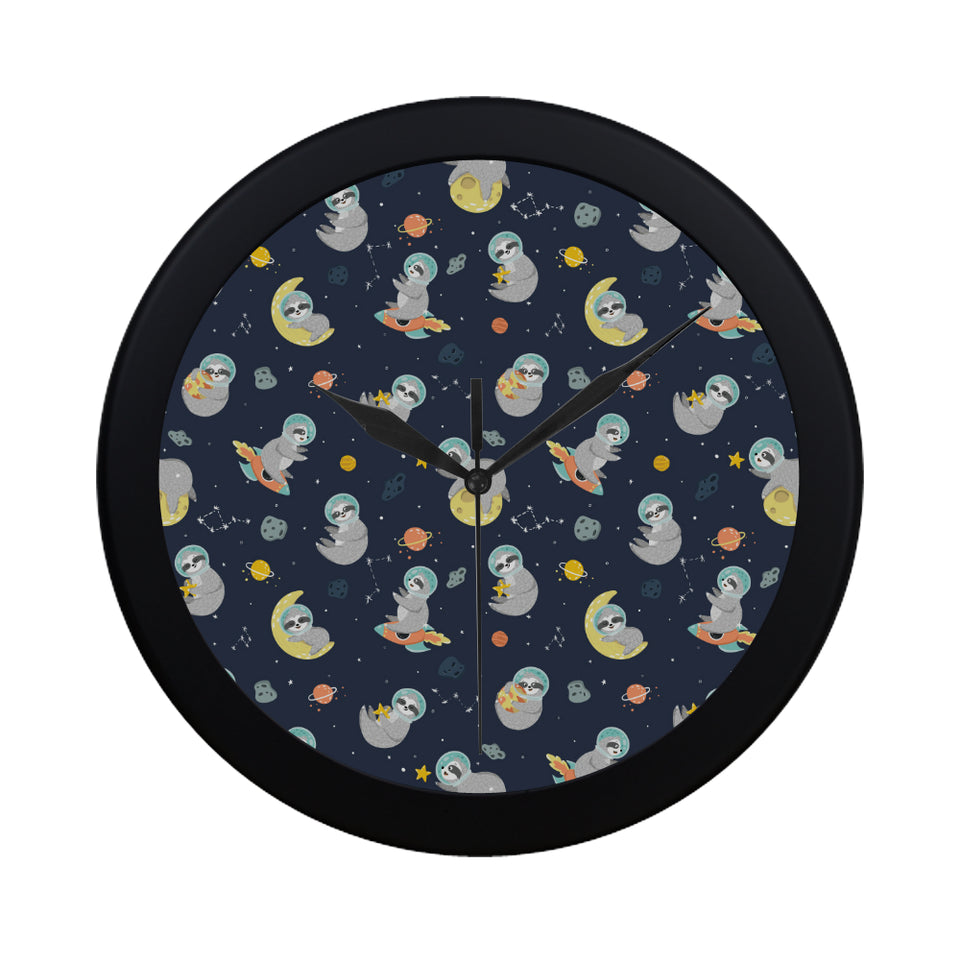 Cute sloth astronaut star planet rocket pattern Elegant Black Wall Clock