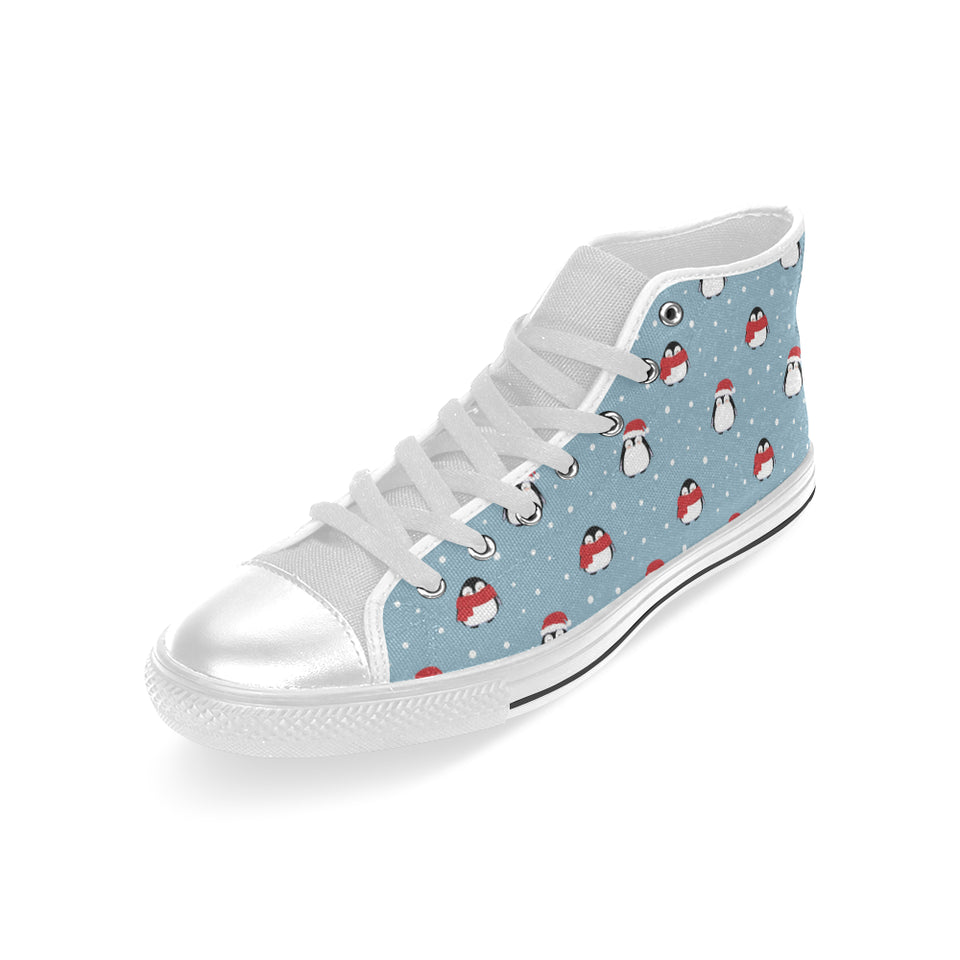 Cute penguin christmas snow pattern Men's High Top Canvas Shoes White