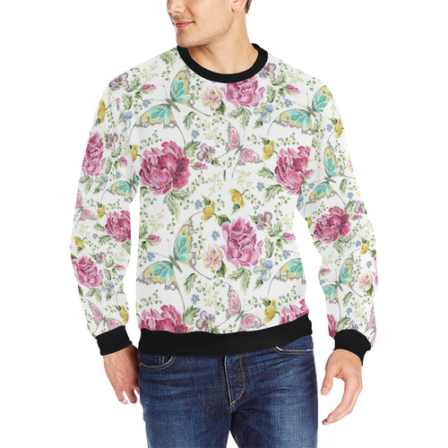 Hand drawn butterfly rose Men's Crew Neck Sweatshirt