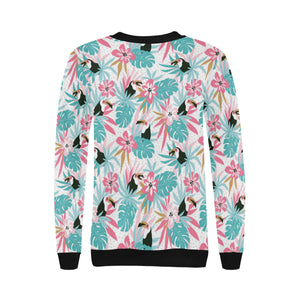 Toucan tropical flower leave pattern Women's Crew Neck Sweatshirt