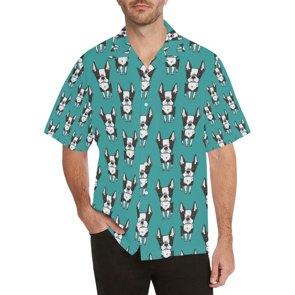 Hand drawn boston terrier dog pattern Men's All Over Print Hawaiian Shirt