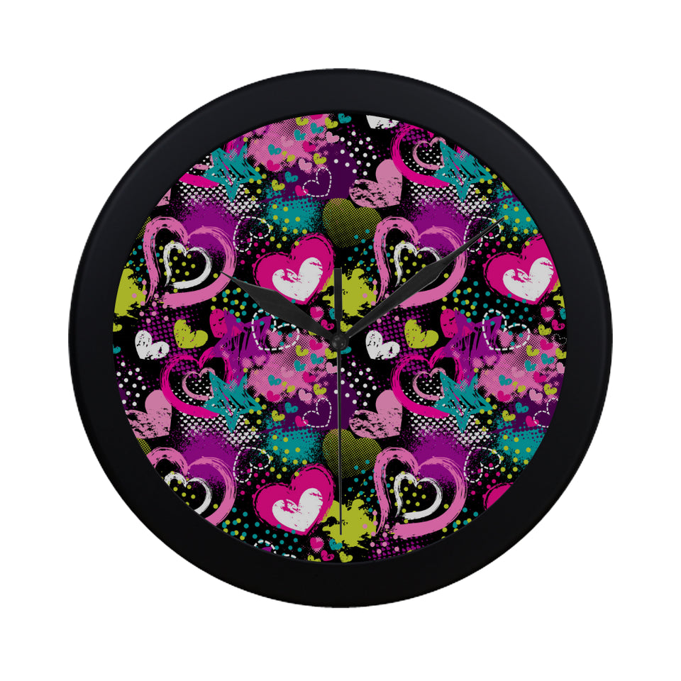 heart dot wave star creative design pattern Elegant Black Wall Clock