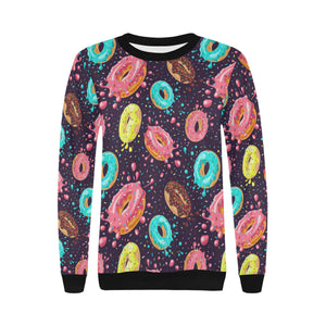 Colorful donut glaze pattern Women's Crew Neck Sweatshirt