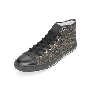luxurious gold lotus waterlily black background Women's High Top Canvas Shoes Black