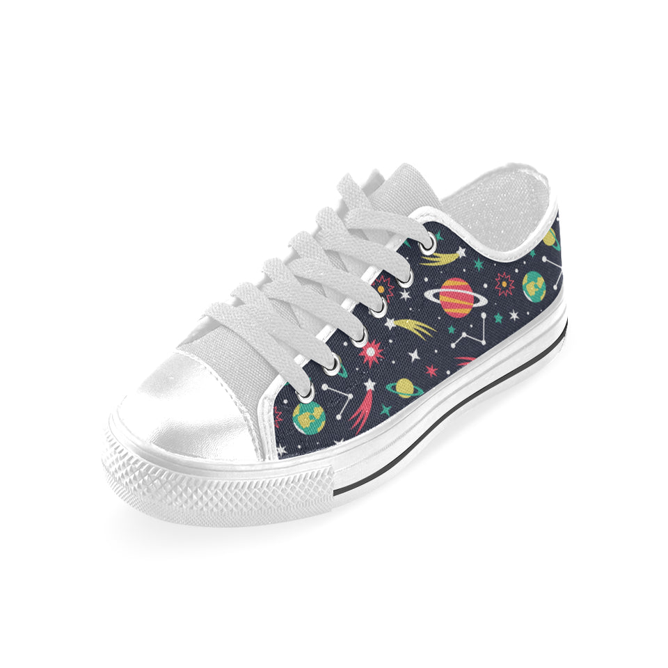 colorful space pattern planet star Men's Low Top Shoes White