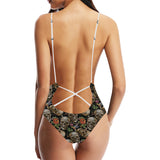 Skull rose humming bird flower pattern Women's One-Piece Swimsuit