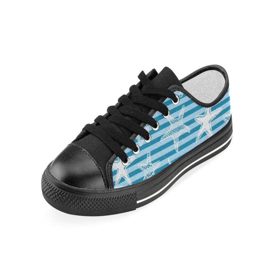 Starfish blue blackground Women's Low Top Canvas Shoes Black