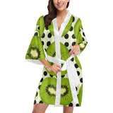 kiwi black dot background Women's Short Kimono Robe