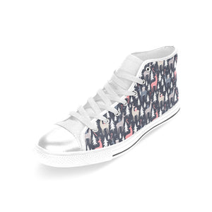 Deers Winter Christmas pattern Women's High Top Canvas Shoes White