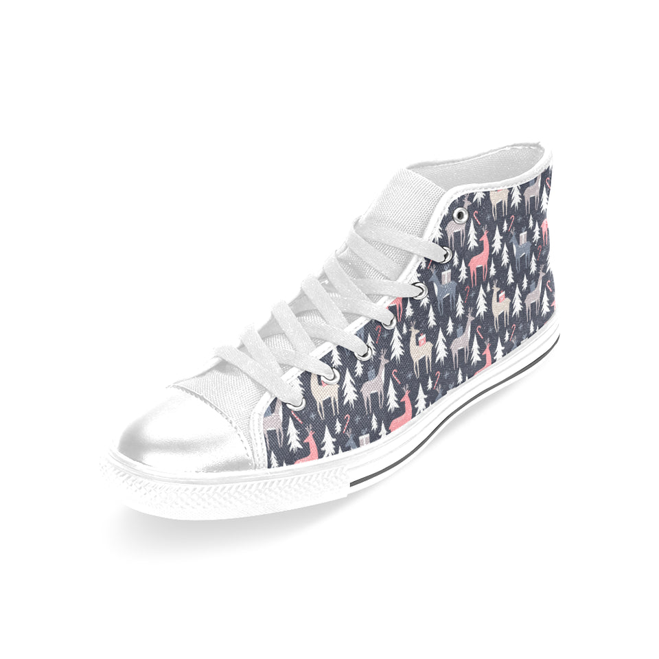 Deers Winter Christmas pattern Women's High Top Canvas Shoes White