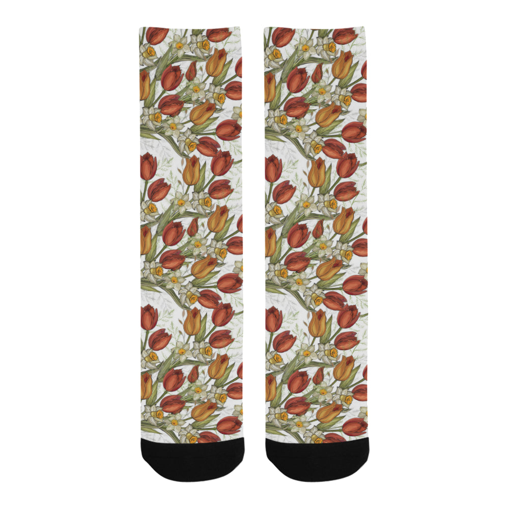 Red tulips and daffodils pattern Crew Socks